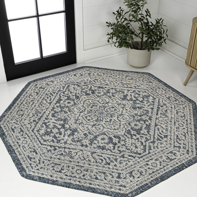 Sinjuri Medallion Textured Weave Octagon Indoor/Outdoor Area Rug