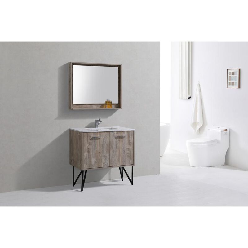 Kubebath Bosco 36 Modern Bathroom Vanity w/ Quartz Countertop and Matching Mirror