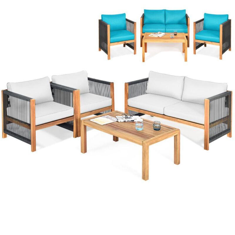 Hivvago 4 Pieces Wood Outdoor Patio Furniture Set with Cushions for Garden