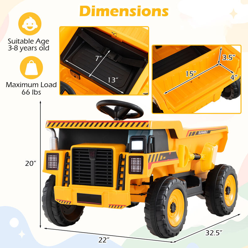 24V Kids Construction Ride On Vehicle with Dump Bed and Remote Control image number 2