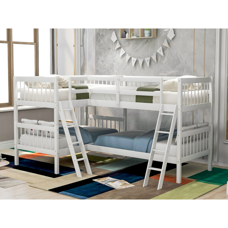 L-Shaped Bunk Bed with Ladder, Twin Size-Gray