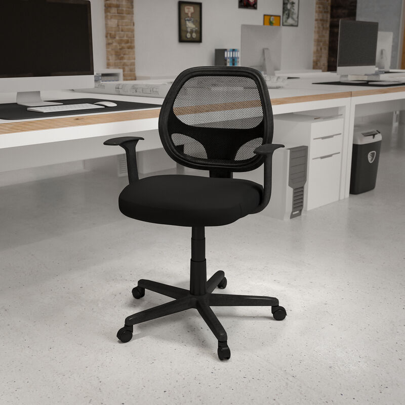 Flash Fundamentals Mid-Back Black Mesh Swivel Ergonomic Task Office Chair with Arms image number 1