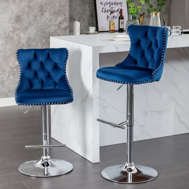 Streamdale Adjustable Swivel Velvet Bar Stools with Backs (Set of 2)