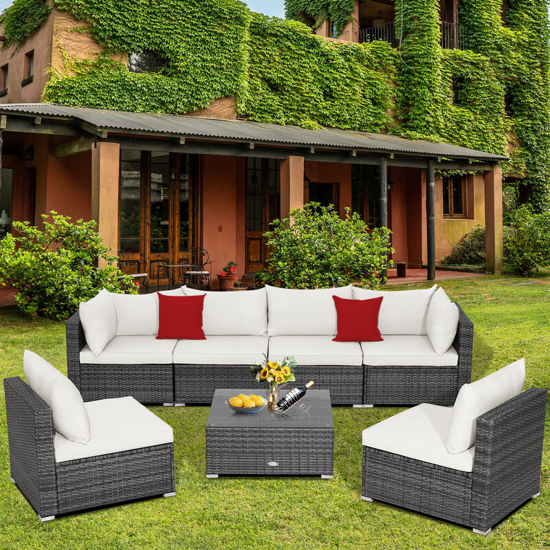 7 Pieces Patio Rattan Furniture Set with Sectional Sofa Cushioned image number 5