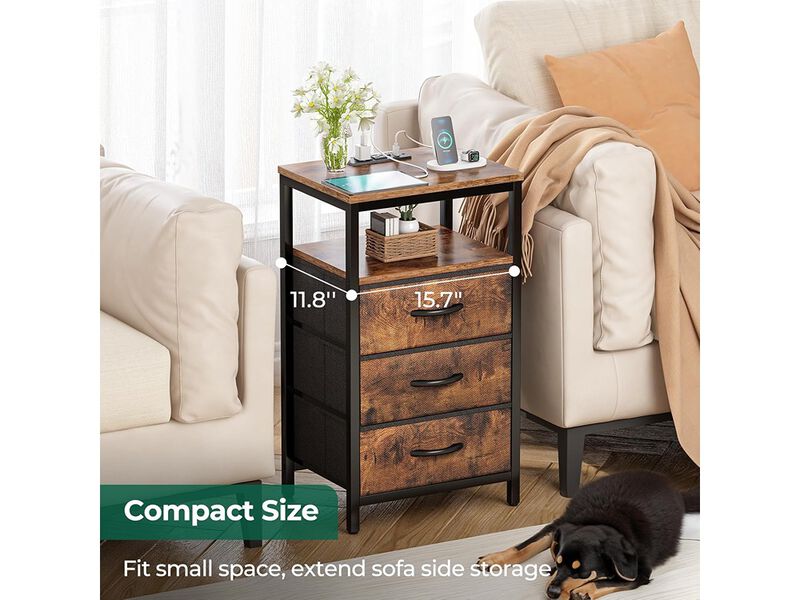 Huuger End Table Side Table with USB Ports and Outlets