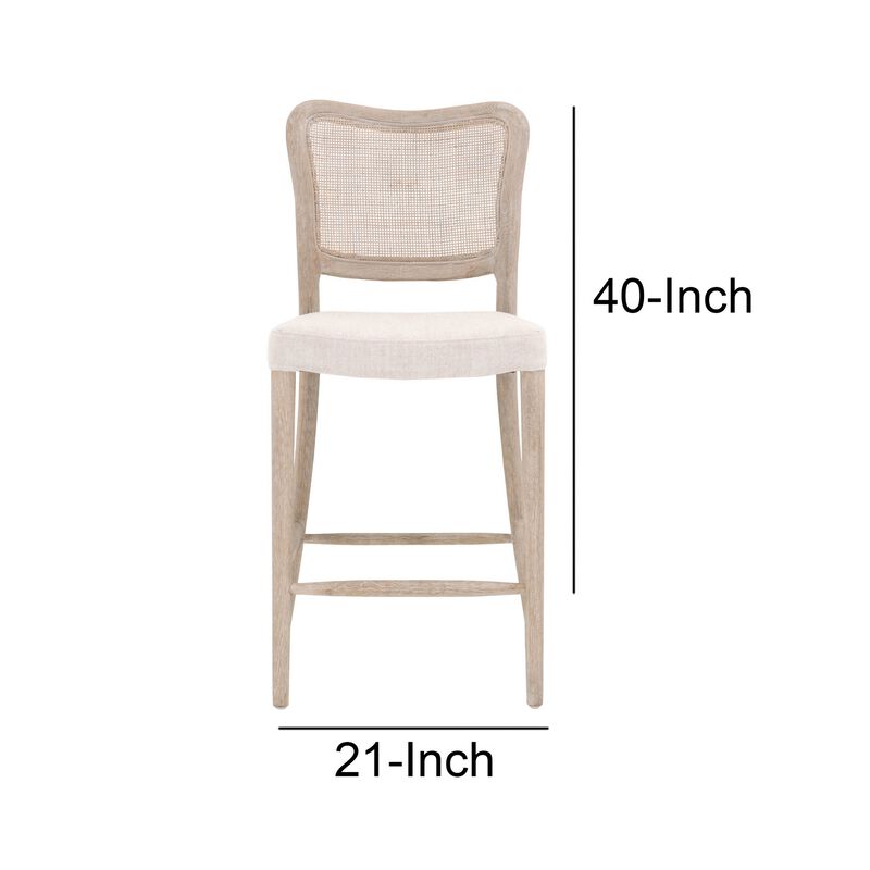 Cane Back Wooden Frame Counter Stool with Padded Seat, Beige-Benzara image number 5
