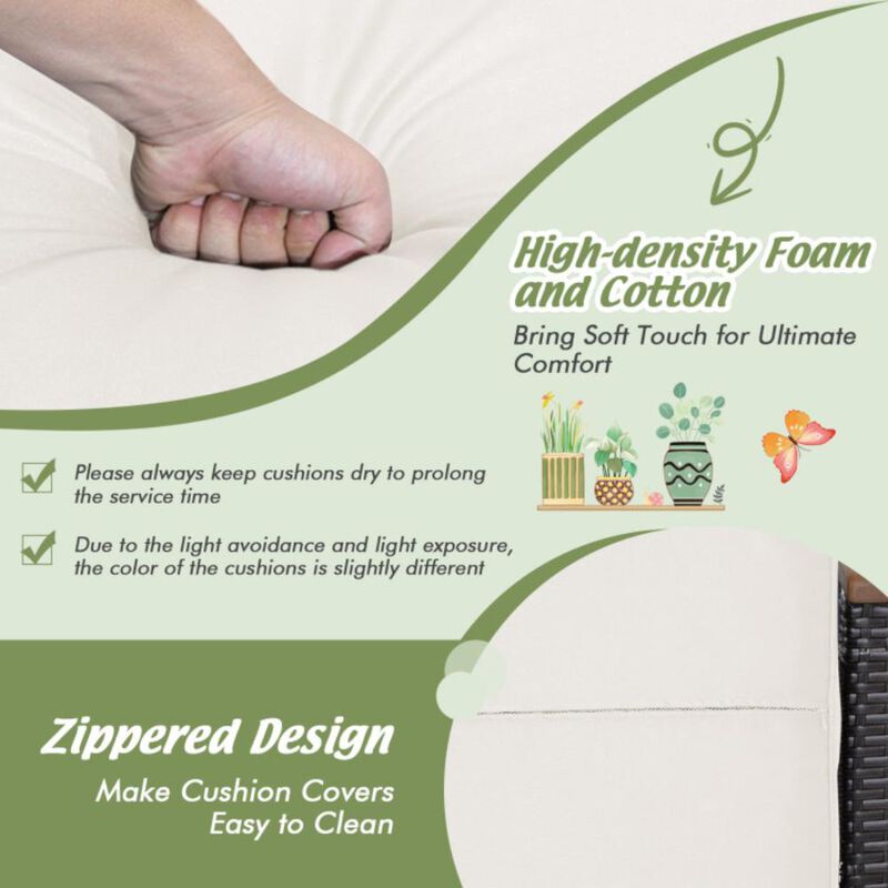 Hivvago Set of 2 Wicker Patio Ottoman Fade-Resistant Foot Rest with Cushion