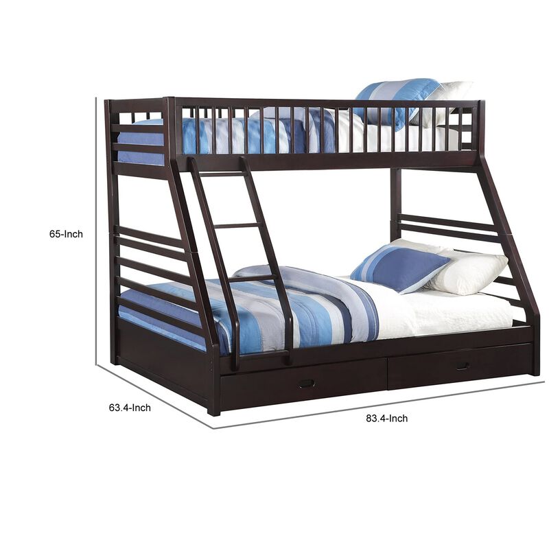 Wooden TwinXL/Queen Bunk Bed with Drawers, Espresso Brown image number 5