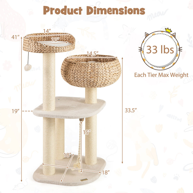 Modern Rattan Cat Tree with Elevated Napping Perch &ndash; Stylish Cat Tower for Indoor Use