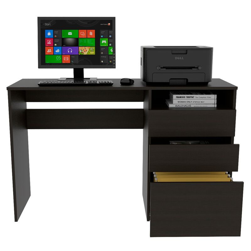 Dublin Three Drawer Computer Desk, One Shelf -Black