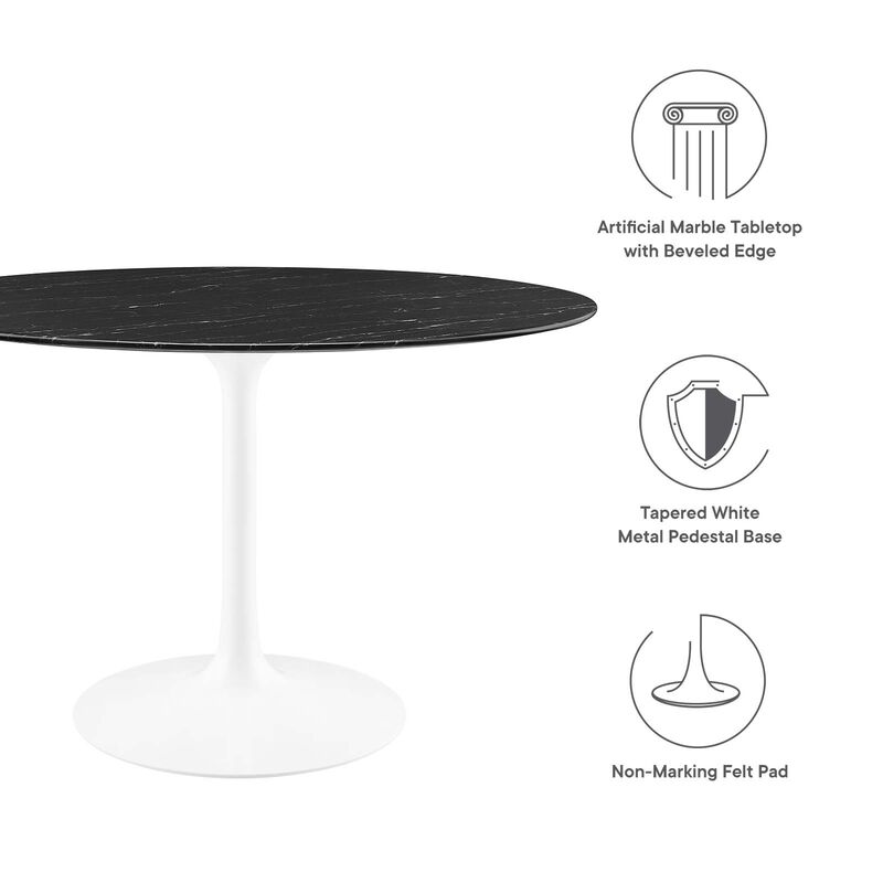 Modway - Lippa 48" Round Artificial Marble Dining Table White Black