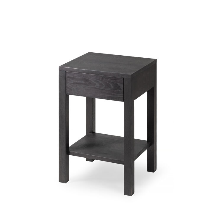 Black Vintage Style Wooden Nightstand with Storage Drawer - Side Table for Bedroom