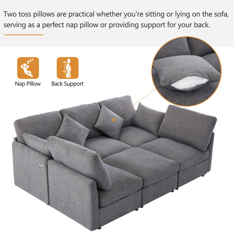 Whisen 86.6" Modular Sectional Sofa, Chenille U-Shaped Couch with Movable Ottoman & USB Ports for Living Room, Apartment image number 6