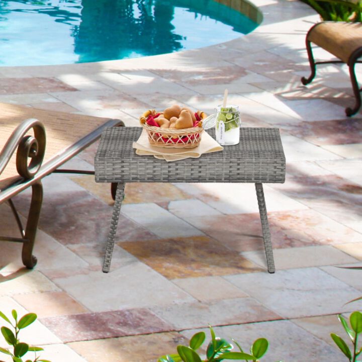 Hivvago Folding PE Rattan Side Coffee Table Patio Garden Furniture