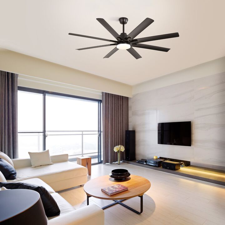 66 Inch Ceiling Fan With Dimmable Led Light 8 ABS Blades Smart Remote Control Reversible DC Motor