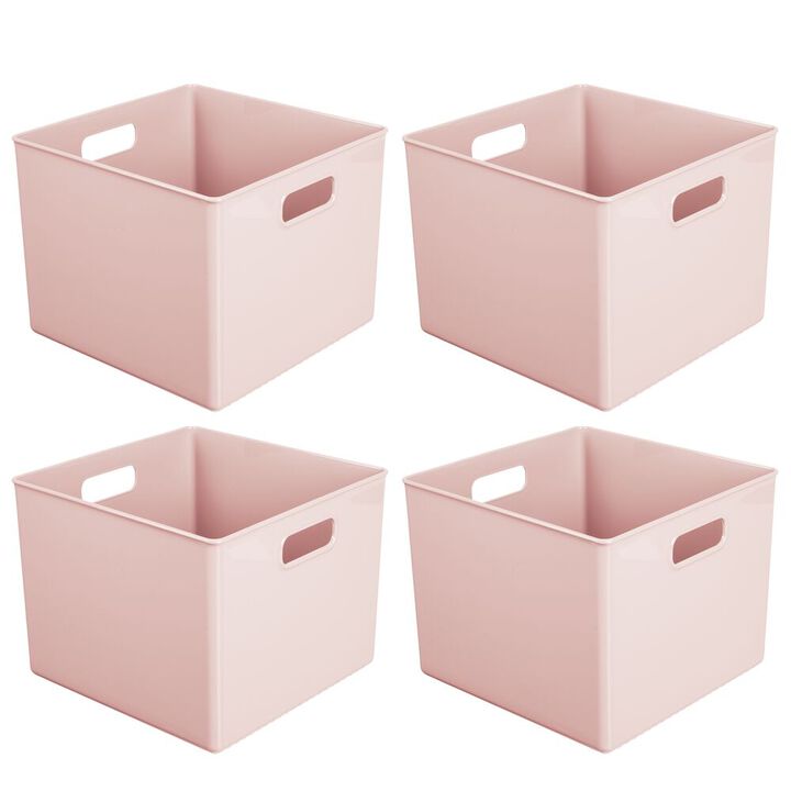 mDesign Plastic Deep Home Storage Organizer Basket Bin, Handles, 4 Pack, Gray