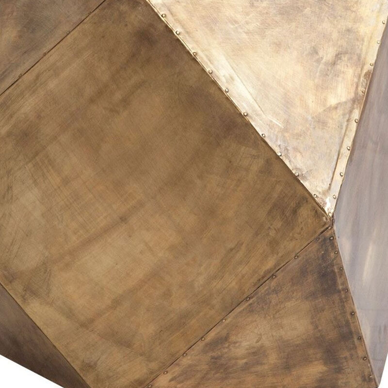 Square Block End Table in Distressed Brass Finish &ndash; Industrial Chic