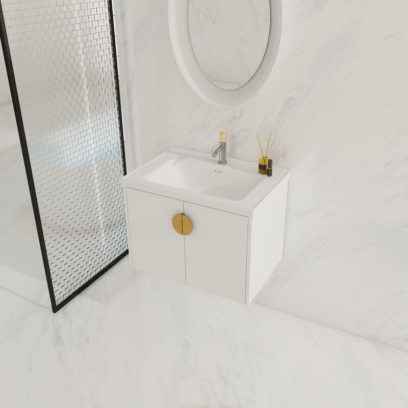 ELEMENT ACE Wall Mounted Bathroom Vanity with Ceramic Sink and Soft Close Doors image number 4