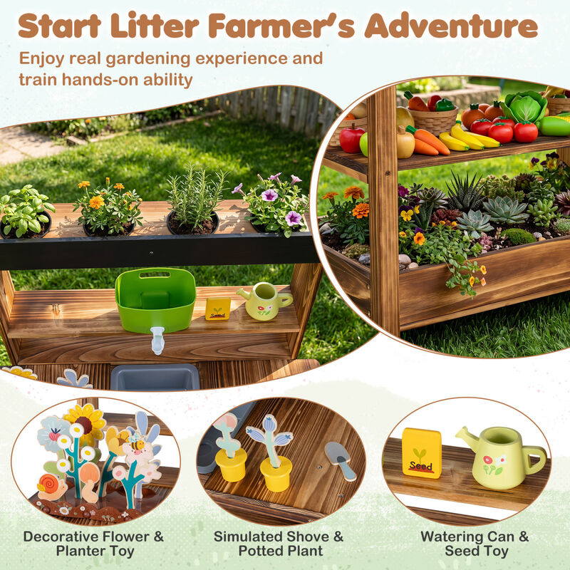 Kids Outdoor Mud Kitchen with Faucet and Planter for Ages 3+ image number 5