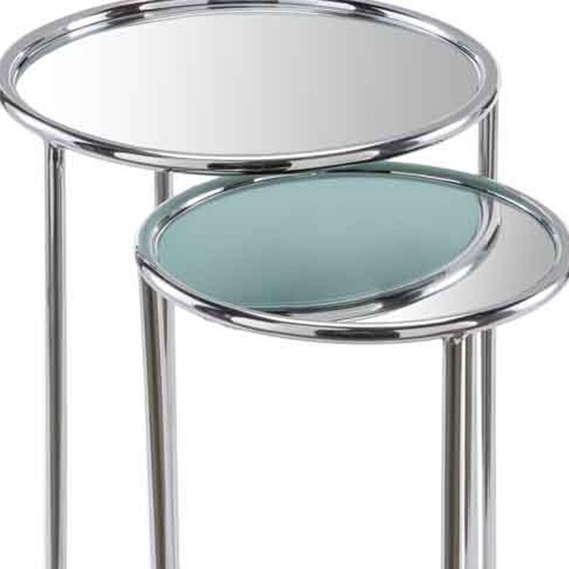 Hivvago 22 Inch  Silver Aluminum Round Mirrored End Table