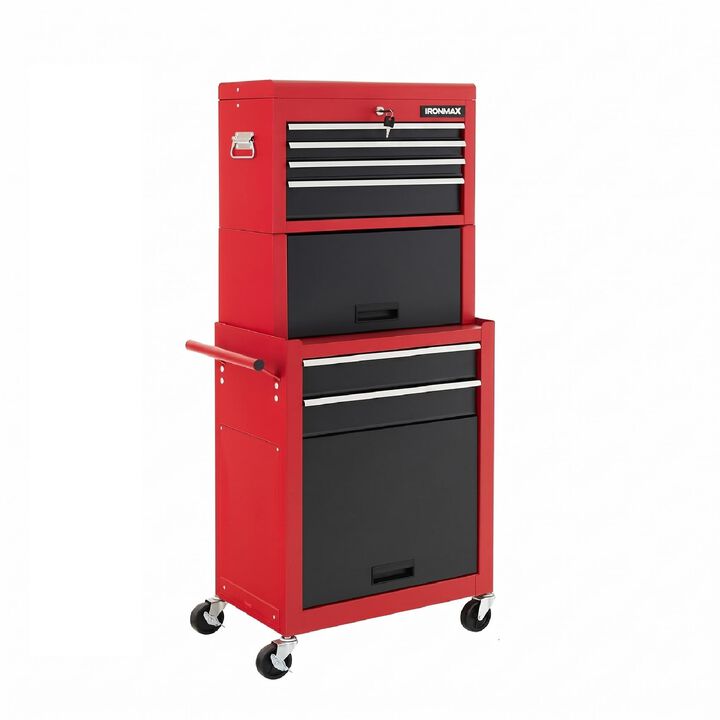 6 Drawer Rolling Tool Chest with Detachable Top Box and Lockable Wheels