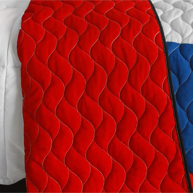 Soft Queen Size Quilt Set with Vermicelli Quilted Patchwork Plaid Design-Red image number 4