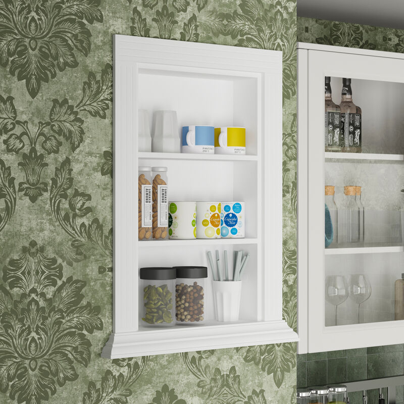 FUFU&GAGA Recessed Bathroom Wall Cabinet with three Shelves, (18.5" W x 3.8" D x 27.3" H),White