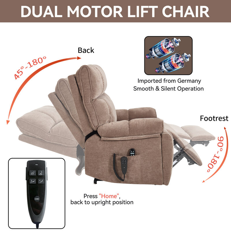 Heat Massage Recliners, Infinite Position Oversized Electric Power Lift Recliners with Hidden Cup Holders