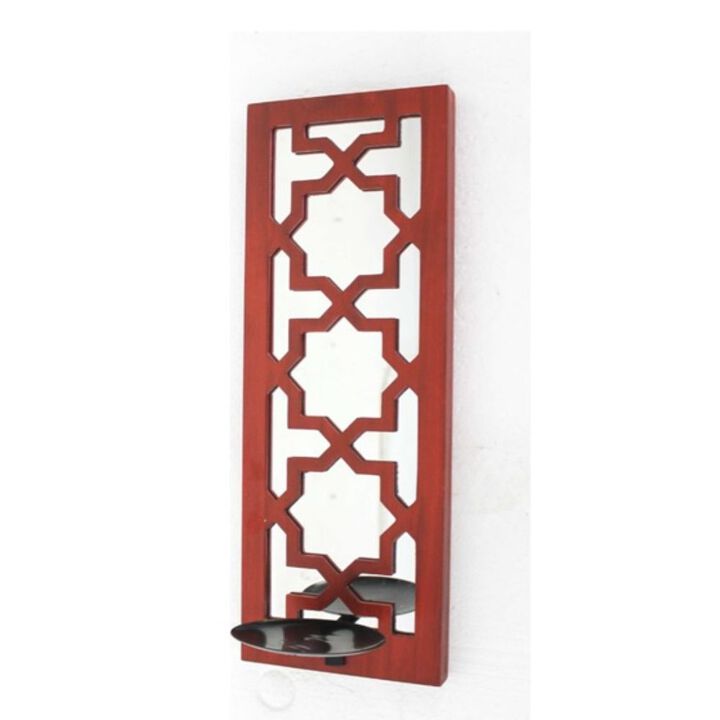 Homezia 17" X 5" X 6" Red, Wooden Cross - Candle Holder Sconce