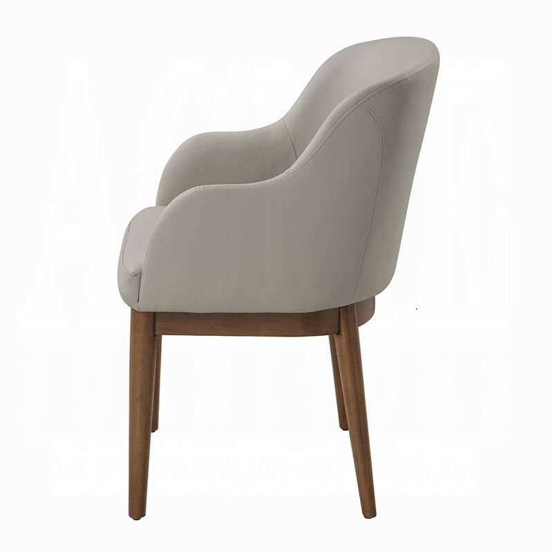 Hima Dining Side Chair Set of 2, Gray Faux Leather, Walnut Brown Wood image number 3