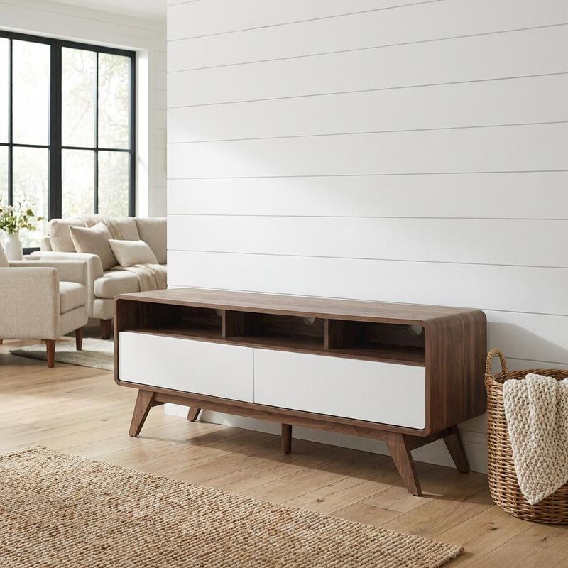 Wooden TV Stand in Brown with Spacious Storage and Sturdy Design image number 3