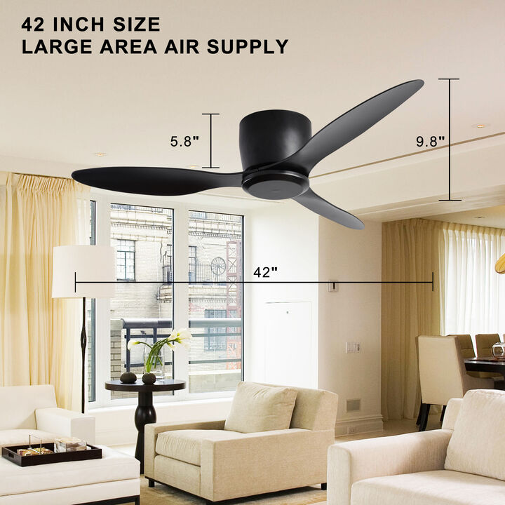 Modern  Low Profile Ceiling Fan, No Light, 6-Speed Reversible DC Motor