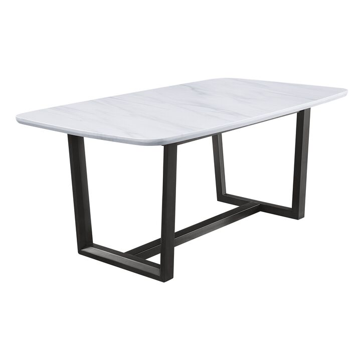 Dining Table with Marble Top and Trestle Base, Gray