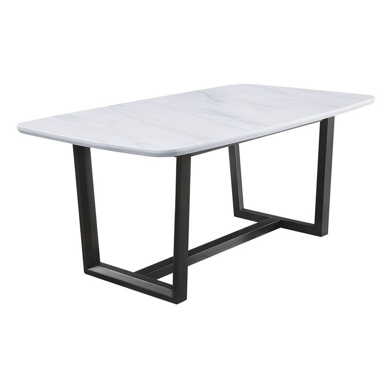 Dining Table with Marble Top and Trestle Base, Gray