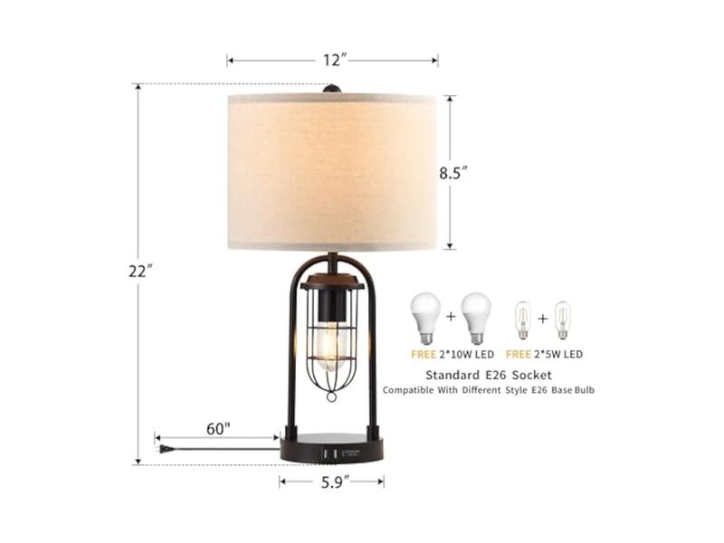 Farmhouse Nightstand Lamps Set Of 2 For Living Room Bedroom Nightstand image number 3