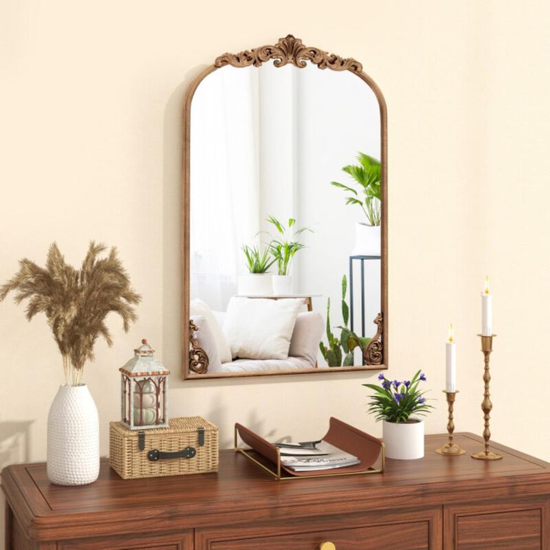 Hivvago Arched Mirror for Wall Gold Traditional Vintage Ornate Baroque Mirror with Metal Frame