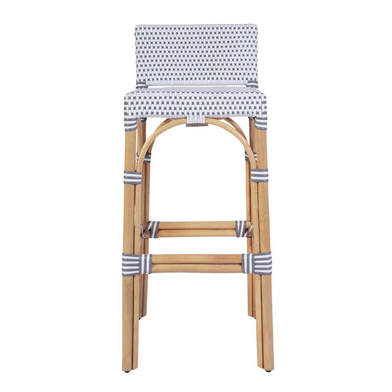 Butler Specialty Serienna 30 in. Seat Height Rectangular Rattan Low Back Bar Stool White and Gray image number 4