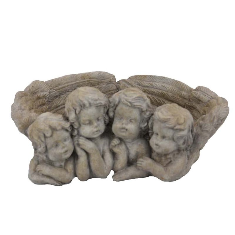 Rachel Accent Planter with 4 Sculpted Cherubs Antique White Terracotta