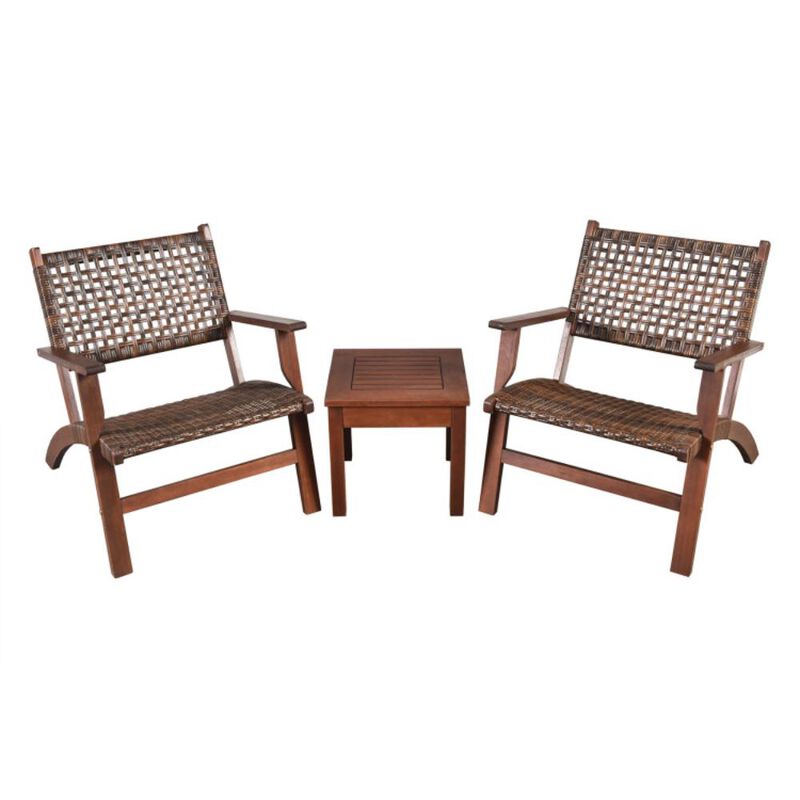 Hivvago 3 Pieces Outdoor Wooden Patio Rattan Furniture Set