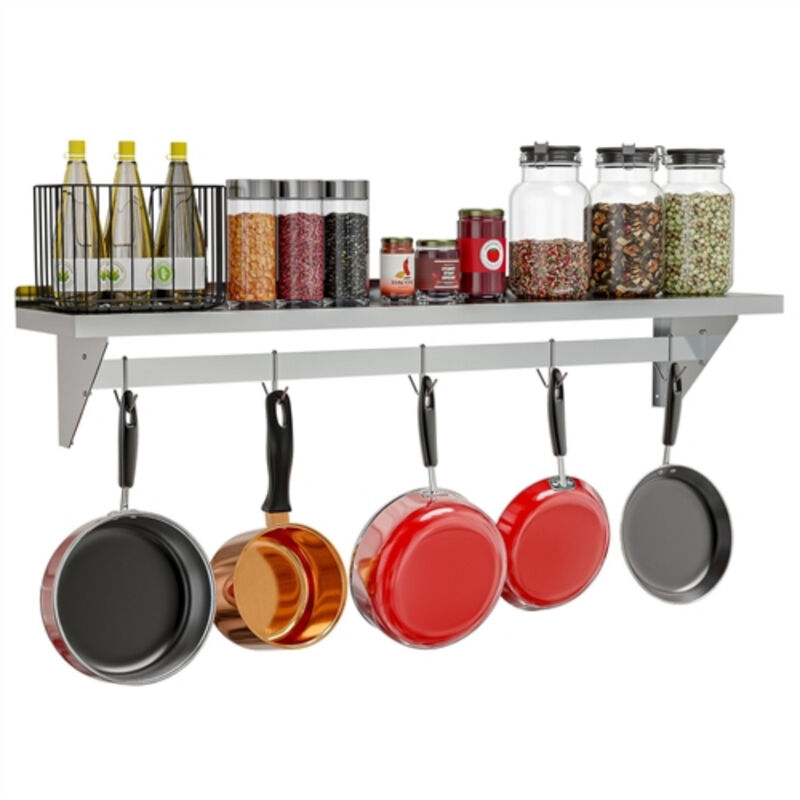 Stainless Steel Wall Shelf with Pot Rack - Heavy Duty Design