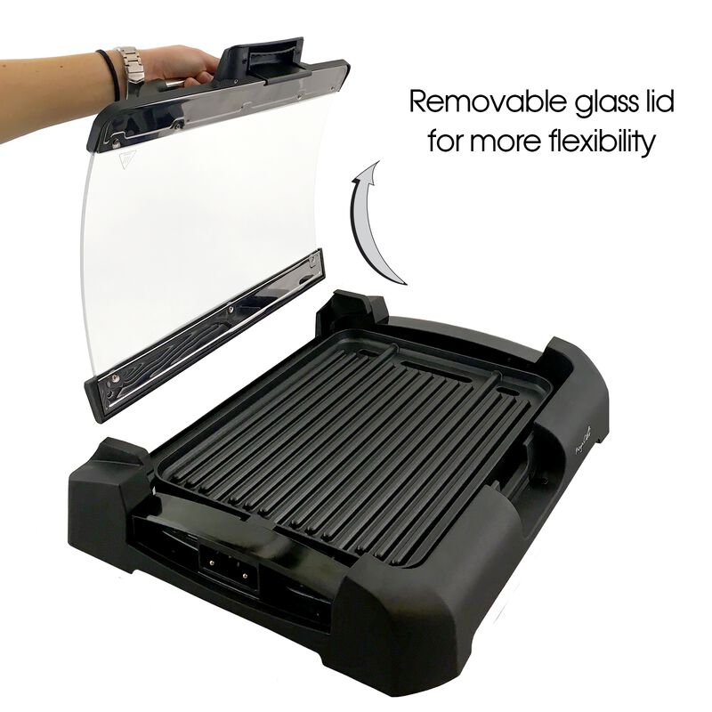 Megachef Reversible Indoor Grill and Griddle with Removable Glass Lid
