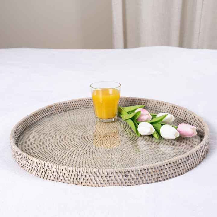 Saboga Home&trade; Round Serving-Ottoman Tray with Glass Insert