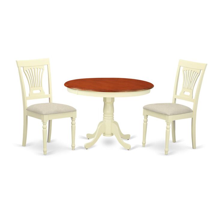 3 Pc set with a Dining Table and 2Seat Dinette Kitchen Chairs in Buttermilk and Cherry .