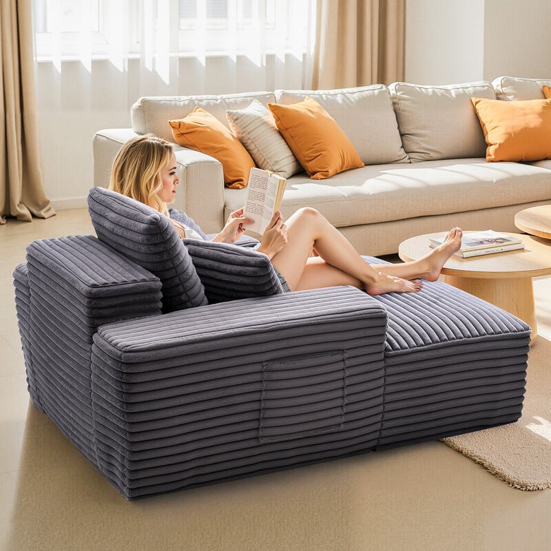 Boneless Chaise Lounge Chair, Oversized Upholstered Reading Sofa with Pillows image number 1