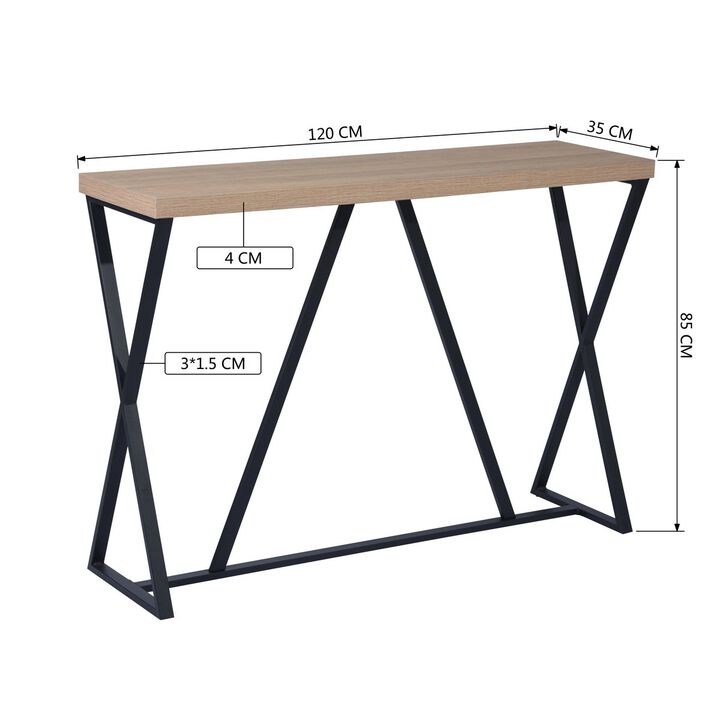 47.2" Sofa Table Wood Rectangle Console Table with Metal Frame - Oak & Black