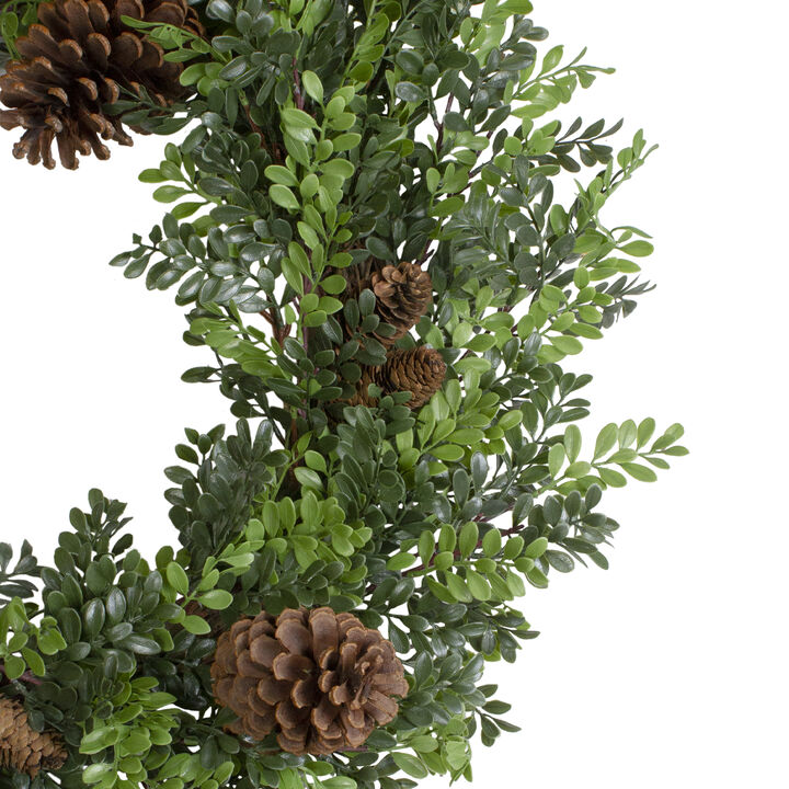 27"Artificial Boxwood and Pine Cone Christmas Wreath-Unlit