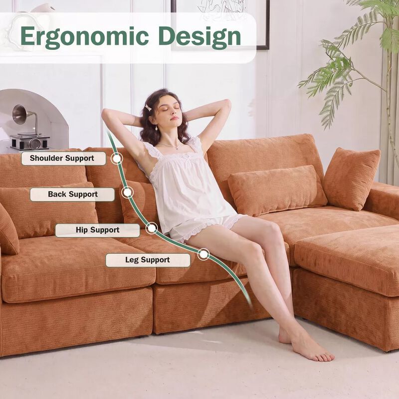 Vipbear 160" Oversized U Shaped Cloud Sectional Sofa Boneless Modular Couch with Movable Ottoman image number 4