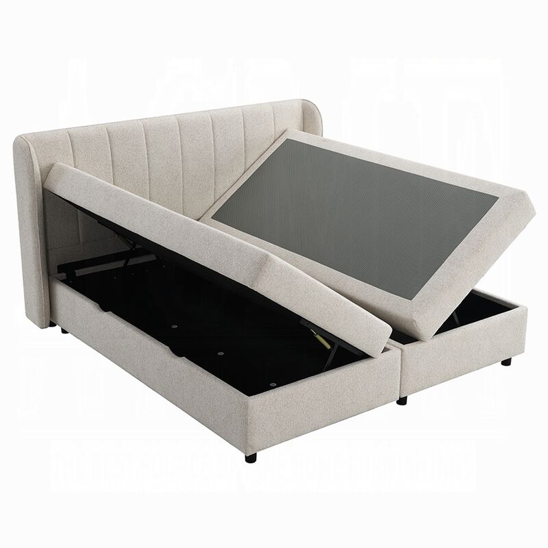 Koe Queen Storage Bed, Wingback, Channel Tufted Beige Chenille Upholstery image number 6