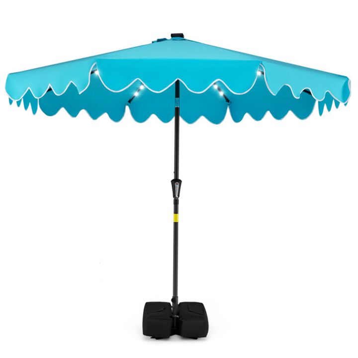9 FT Outdoor Patio Umbrella with Solar LED Lights and Weighted Base
