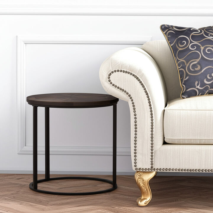 Hivvago 24 Inch  Natural Wood Solid Wood And Iron Round End Table